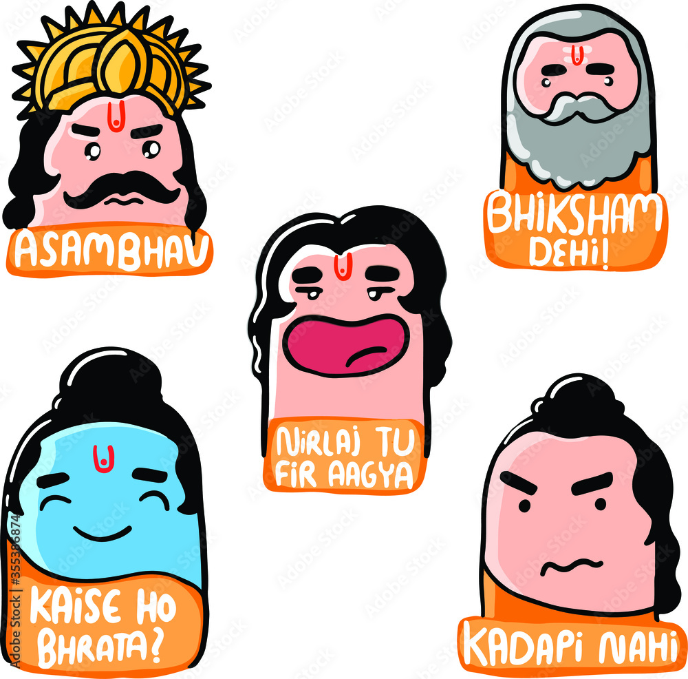 sticker set of ramayan cartoon characters ramayan illustrations Stock  Vector | Adobe Stock