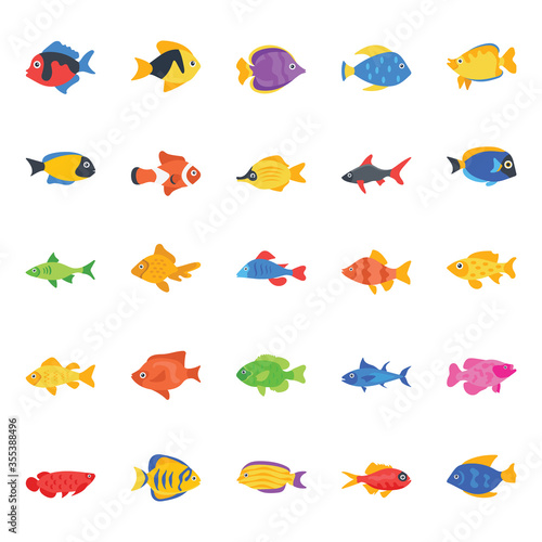 
Collection of Fishes Flat Vector Icons
