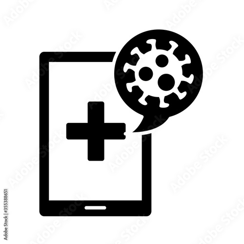 covid19 virus particle with smartphone silhouette style