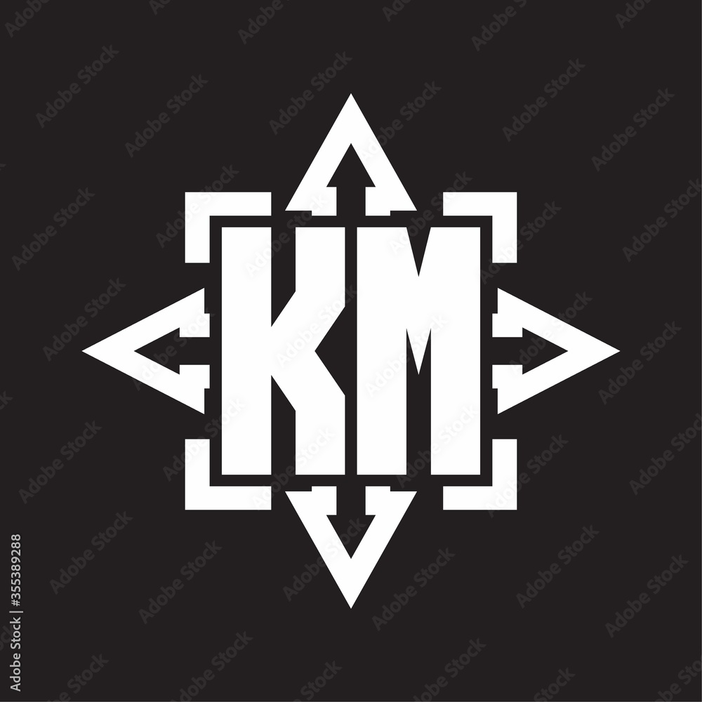 KM Logo monogram with rounded arrows shape design template KM Logo monogram with rounded arrows shape design template