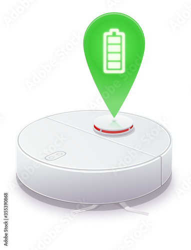 Robot aspirateur et charge pleine (reflet)
