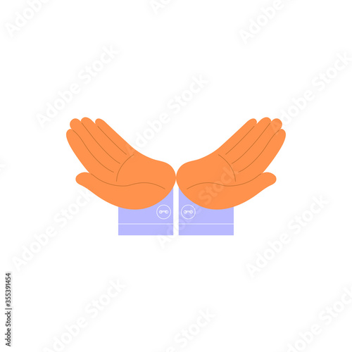 Two hands are arranged with palms up, a gesture of caring, cherish something or someone. Vector illustration, flat cartoon design, eps 10.