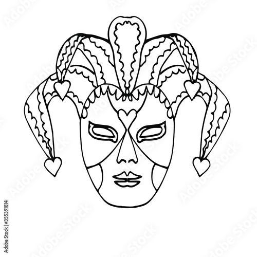 Single Venetian carnival mask.  The mask of harlequin. Mardi Gras festival, masquerade. Isolated on a white background. For a design element.