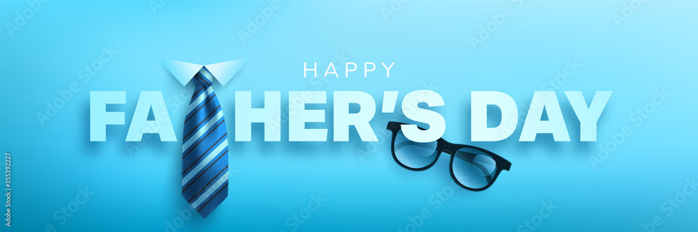 Happy Father's Day poster or banner template with king necktie and glasses.Greetings and presents for Father's Day.Vector illustration EPS10 - obrazy, fototapety, plakaty 