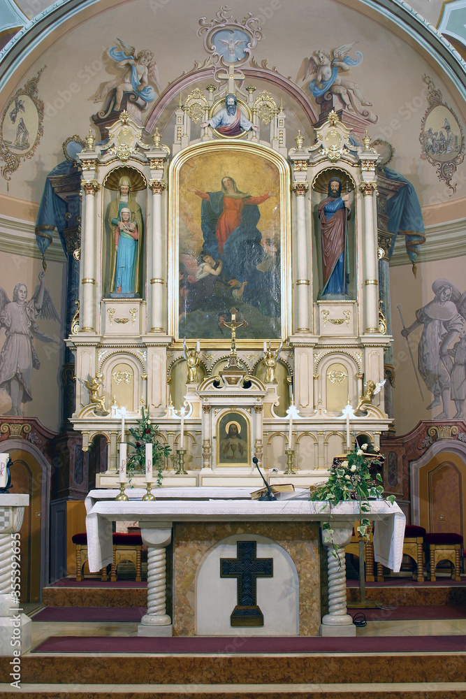 Assumption of the Virgin Mary, altar painting in the church of Assumption in Stenjevec, Zagreb, Croatia