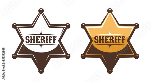 Sheriff star shield retro print style. Marshall Western vintage badge. Vector illustartion