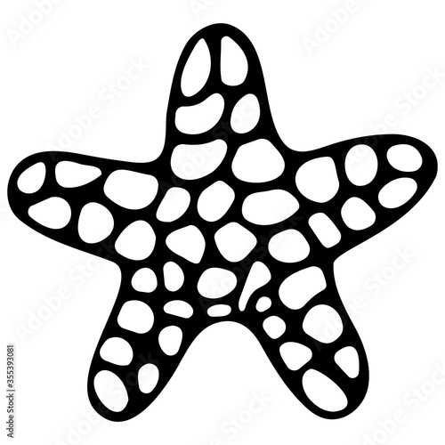 Starfish. Vector illustration. Outline on a white isolated background. Inhabitant of the ocean. Marine invertebrate animal. Hand drawing style. Sketch. Coloring book for children and adults. 