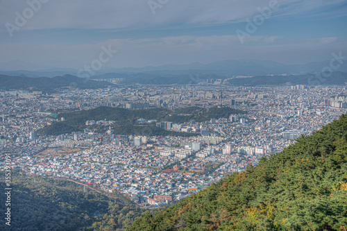 Aerial view of 83 tower from Apsan mountain in Daegu, Republic of Korea photo