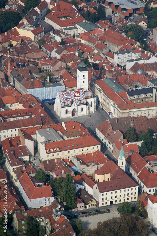 Zagreb Panorama with Church of St Mark in Zagreb, Croatia