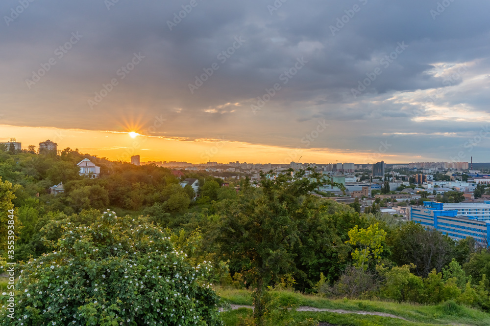 Kyiv (Kiev), Ukraine - June 04, 2020: A view from the famous viewing place and park reserve - Tatarka hill