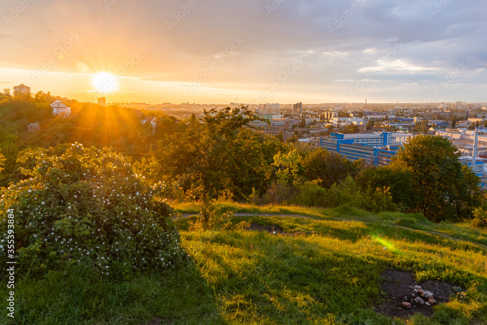 Kyiv (Kiev), Ukraine - June 04, 2020: A view from the famous viewing place and park reserve - Tatarka hill