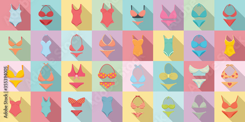 Swimsuit icons set. Flat set of swimsuit vector icons for web design
