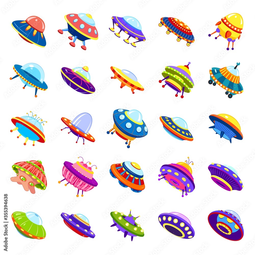 UFO icons set. Cartoon set of UFO vector icons for web design UFO icons set. Cartoon set of UFO vector icons for web design