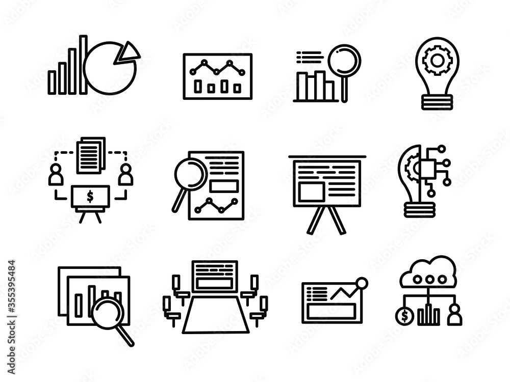 Set of business icons. Data analysis, planning, presnetation, meeting. Set of business icons. Data analysis, planning, presnetation, meeting.