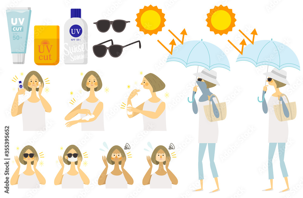 日焼け対策をする女性 日焼け止め イラスト Stock Vector Adobe Stock