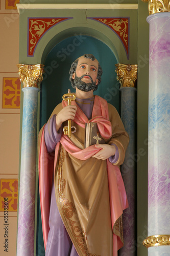 St. Peter's statue on the main altar at St. John the Baptist Church in Sveti Ivan Zabno, Croatia