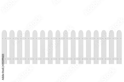 Wooden white fence. Farm wood wall yard isolated on white background with clipping path, 3D rendering