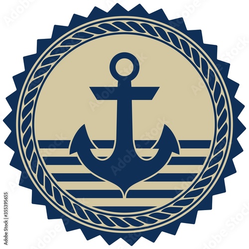 Anker Symbol Vektor mit Nautik seil in marine blau und beige auf einem isolierten weißen Hintergrund.