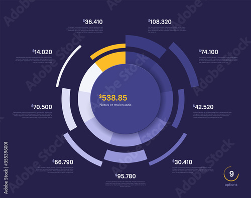 Vector circle chart design, modern template for creating infographics, presentations, reports, visualizations
