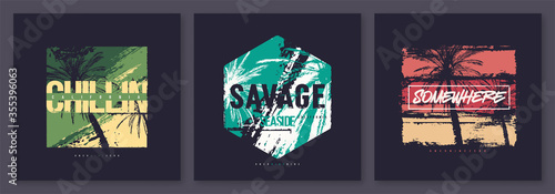 Collection of three vector graphic t-shirt designs, posters, prints on the theme of California