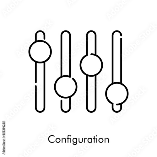 Icono plano lineal palabra Configuration con ecualizador en color negro