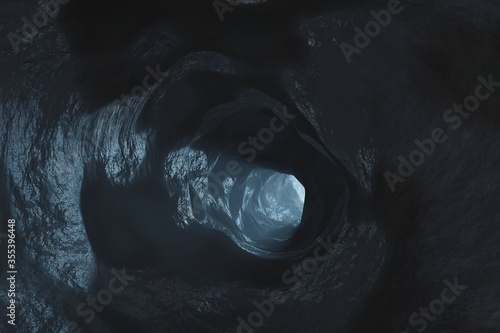 Sci-fi Dark Caves Underground tunnel atmosphere and dust Scary animation 3d rendering
