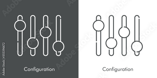 Icono plano lineal palabra Configuration con ecualizador en fondo gris y fondo blanco