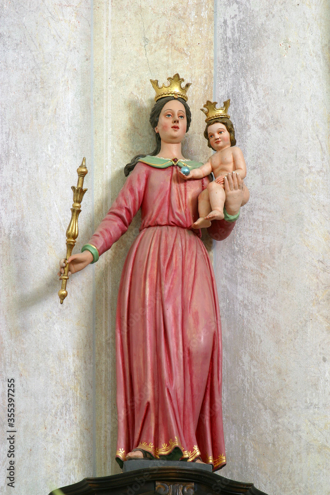 Virgin Mary Queen statue on the main altar in the Church of St. Anne in Rozga, Croatia