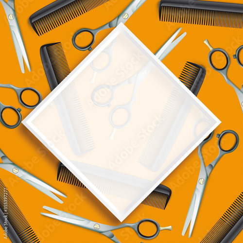 Scissors Combs White Frame Orange Background