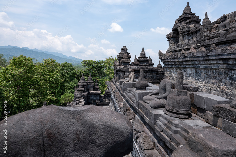 Statues and Stupas of the Borobudur Temple, West Java, Indonesia (750AD)