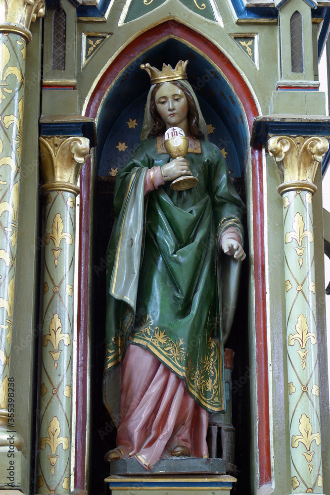 Fototapeta premium St. Barbara statue on the altar of St. Anthony of Padua at St. Roch Church in Luka, Croatia