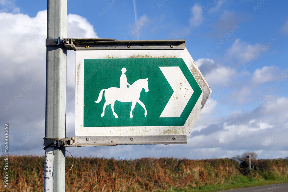 Bridle Way Sign horse riding allowed along this pathway. Stock Photo