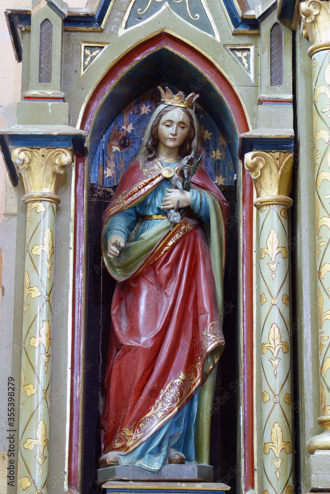 St. Catherine of Alexandria statue on the altar of St. Anthony of Padua at St. Roch Church in Luka, Croatia