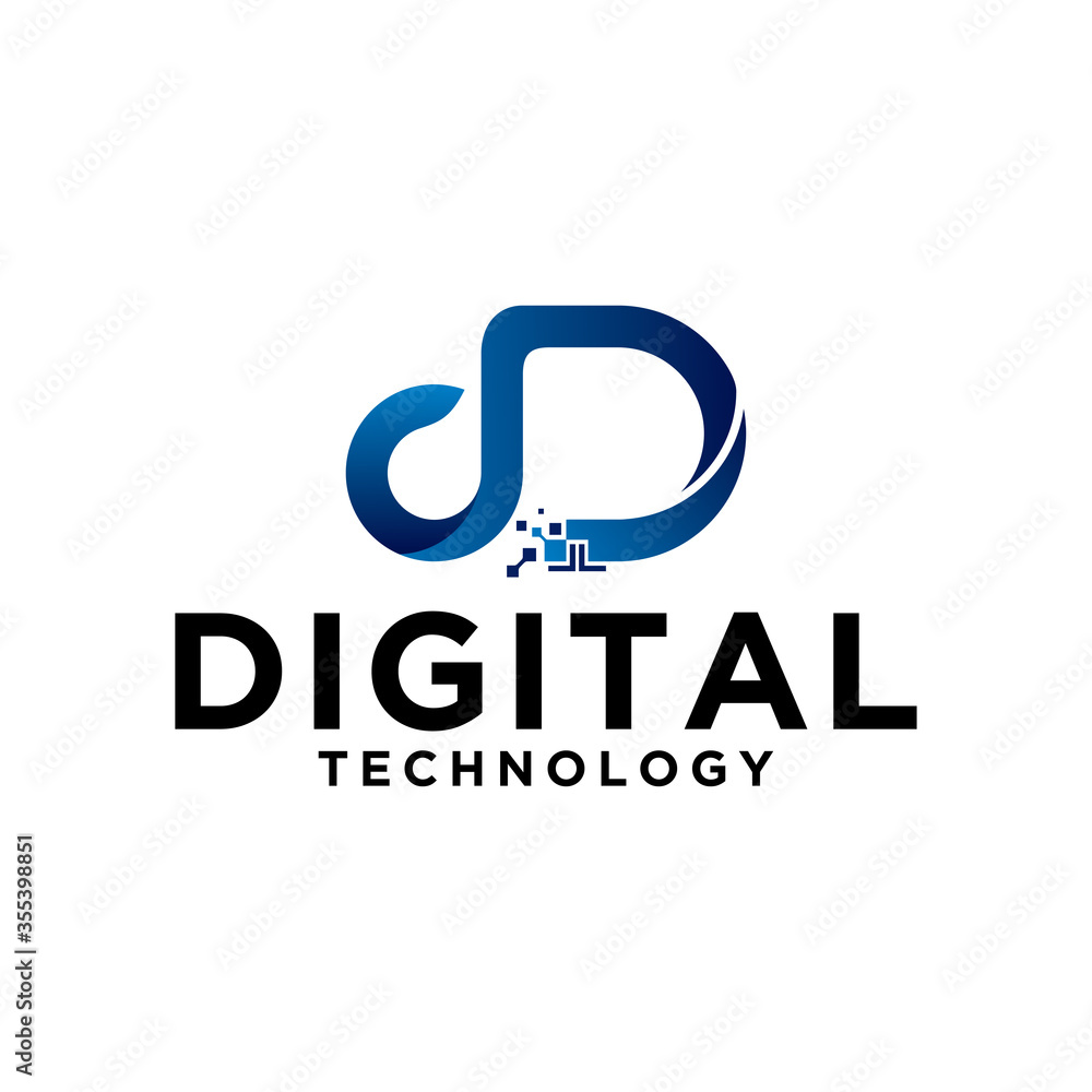 Digital technology logo icon vector. Letter D initial logo design.