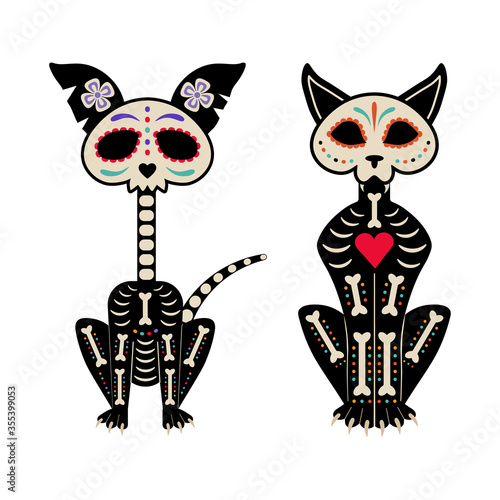 Mexican Day of Dead Cat and Dog Skeletons
