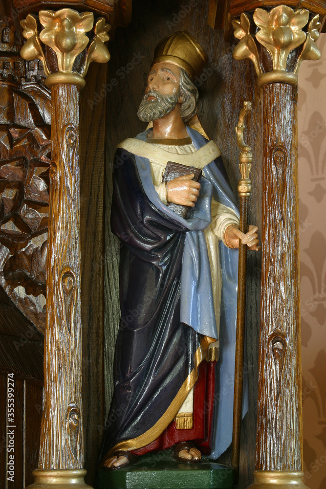 St. Ambrose statue on the main altar at St. Catherine of Alexandria Church in Stubicke Toplice, Croatia