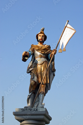 St. Florian statue in front of the Church of the Visitation of the Virgin Mary in Gornji Draganec, Croatia