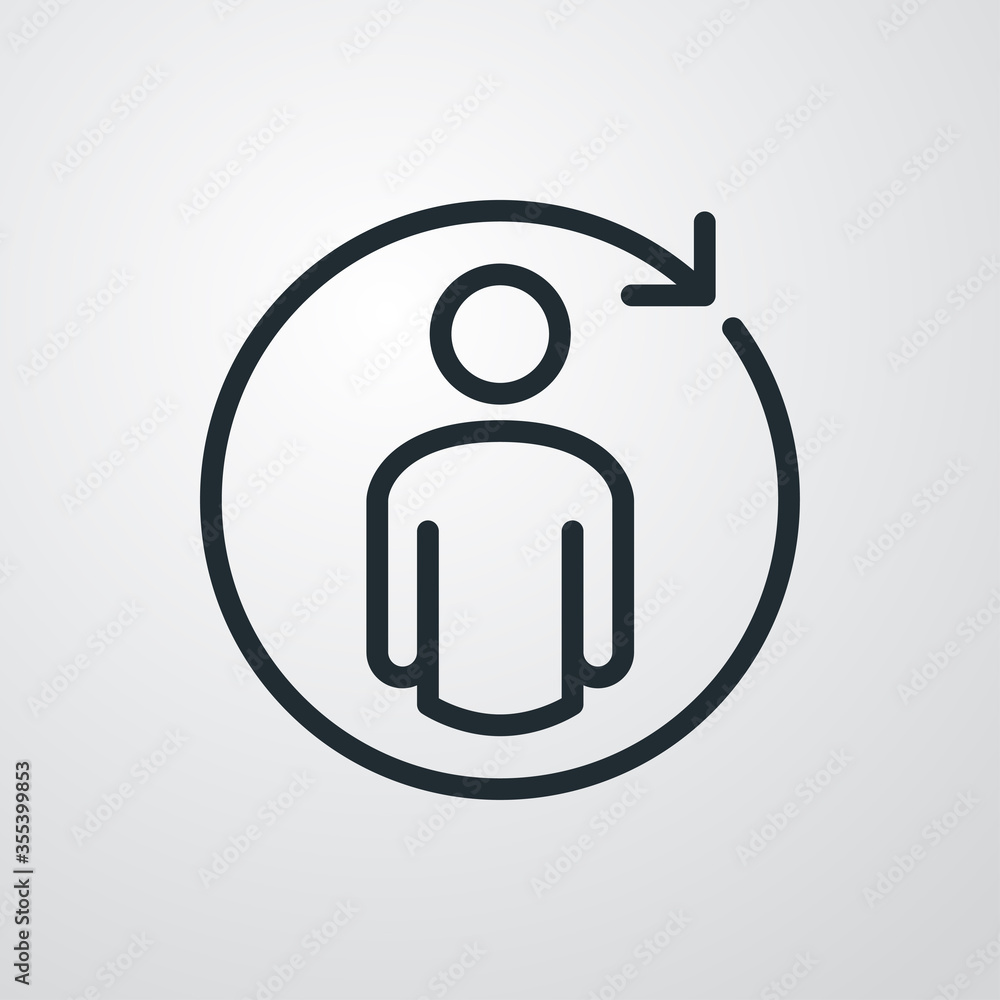 Icono plano lineal hombre con flecha circular girando en fondo gris Icono plano lineal hombre con flecha circular girando en fondo gris