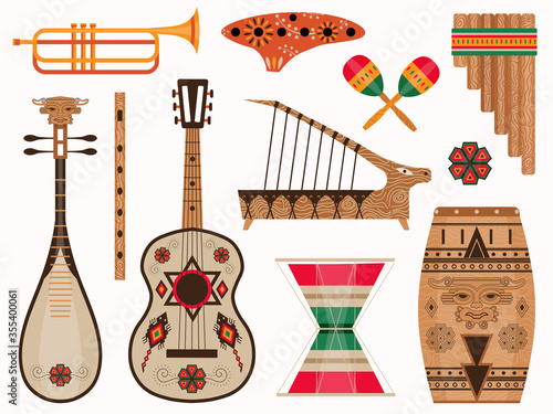 Aztec and Mexican Ethnic Musical Instruments Set