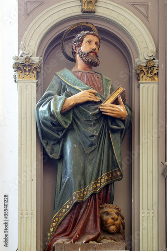 St. Mark the Evangelist statue on the main altar at St. Catherine of Alexandria Church in Nevinac, Croatia
