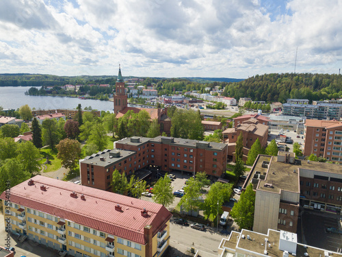 Savonlinna, Finland. Drone views from city. 2019. photo