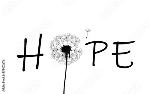 hope typography with dandelion on white background vector illustration EPS10