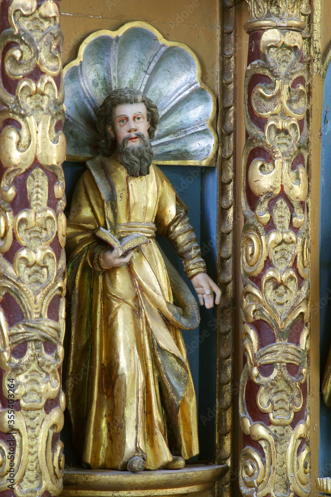 Saint Paul statue on the main altar in the chapel of Saints Fabian and Sebastian in Slani Potok, Croatia