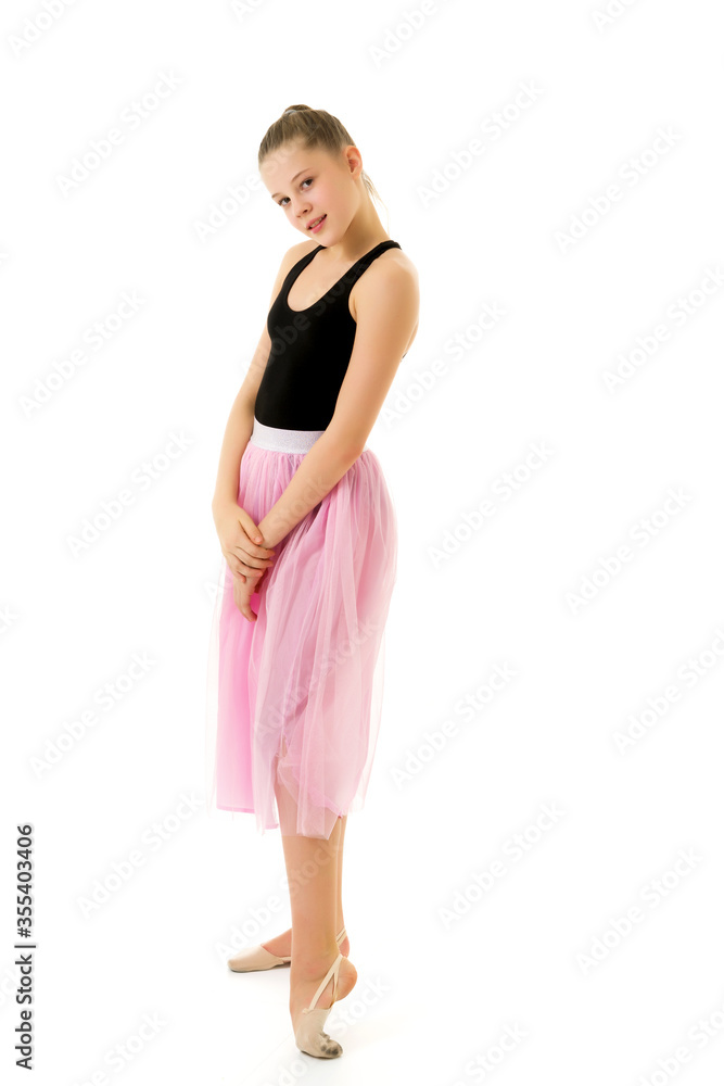 Pretty Girl in Stylish Tulle Dress Standing Against White Backgr Pretty Girl in Stylish Tulle Dress Standing Against White Backgr
