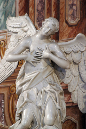 Angel statue on the altar at St. Catherine of Alexandria Church in Zagreb, Croatia