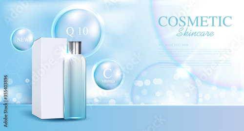 Hydrating facial skincare set for annual sale or festival sale. silver cream mask bottle isolated on glitter particles background for product presentation. Graceful cosmetic ads, Vector illustration.