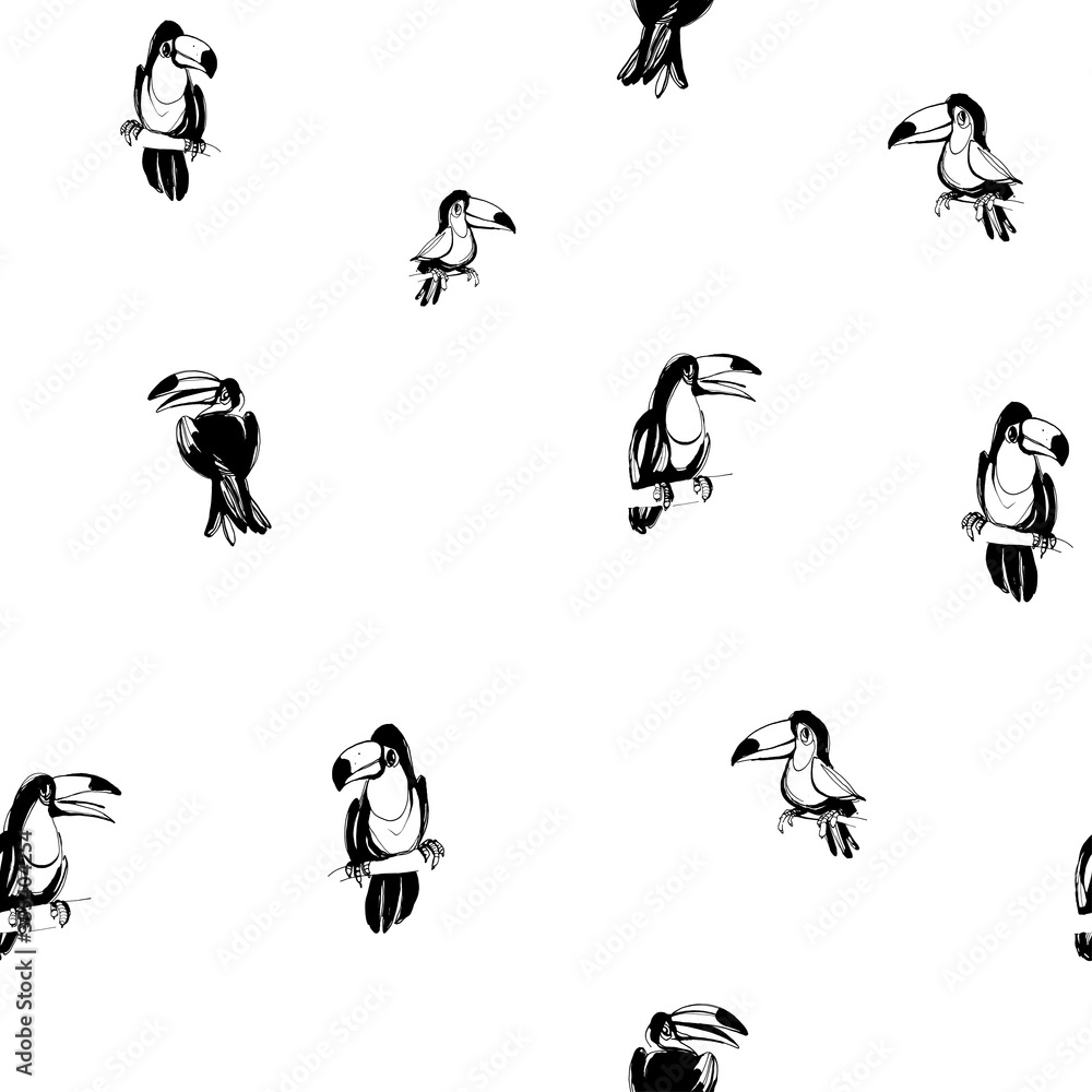 Tropical exotic birds parrots toucans summer seamless hipster background pattern. Tropical exotic birds parrots toucans summer seamless hipster background pattern.
