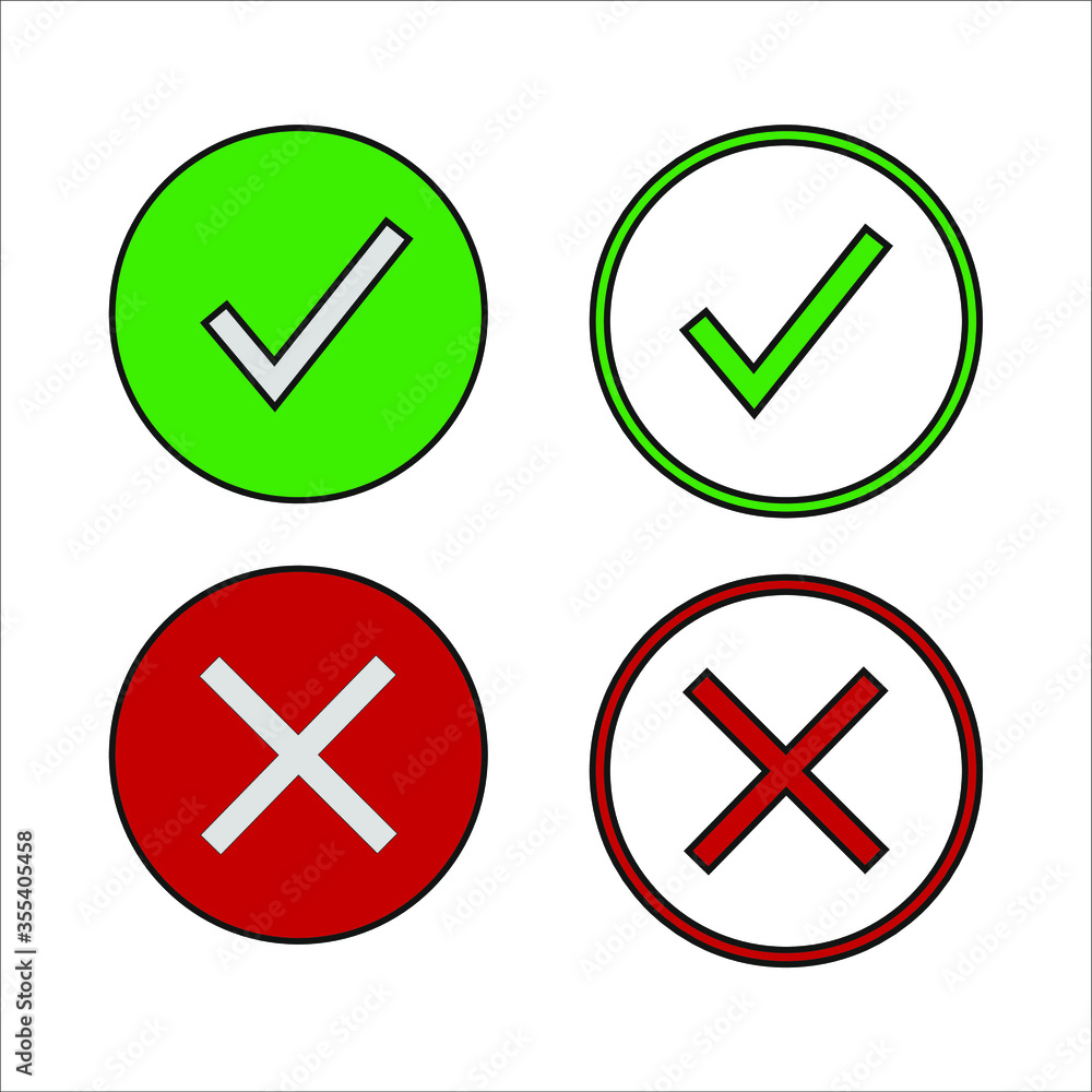Check mark and X mark icon. illustration for web and mobile design. Check mark and X mark icon. illustration for web and mobile design.