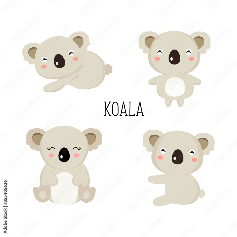 Kawaii koalas in different pose. Vector illustration. Kawaii koalas in different pose. Vector illustration.