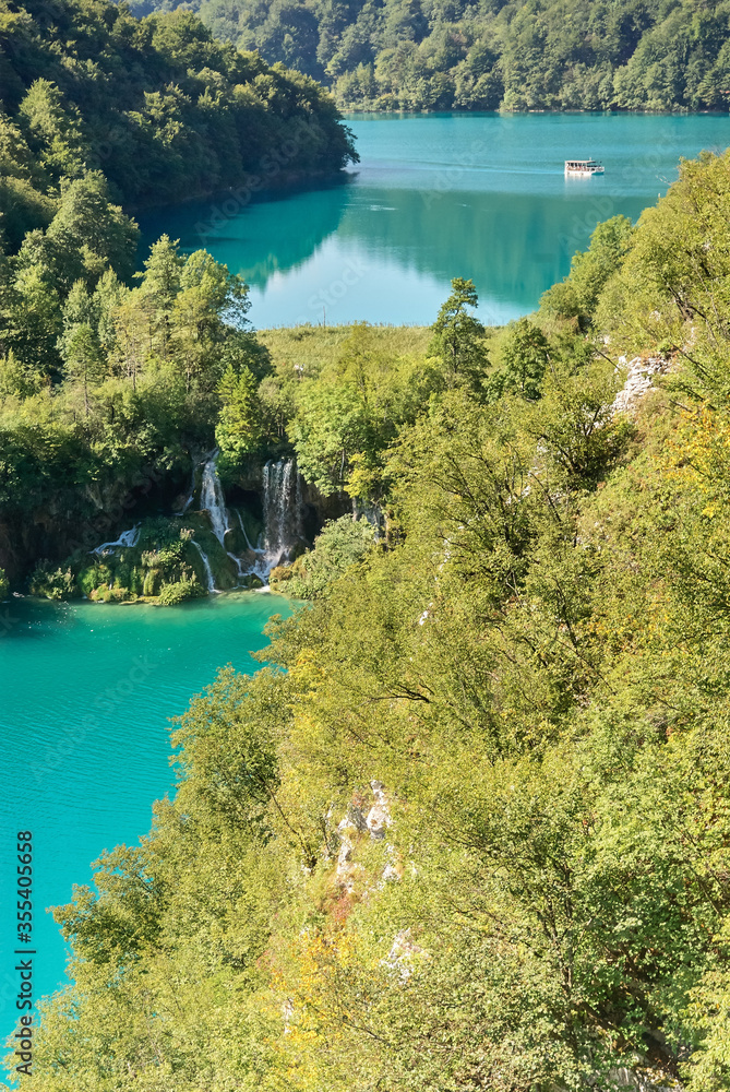 Pure Plitvice lakes on a cloudless sunny day in Croatia